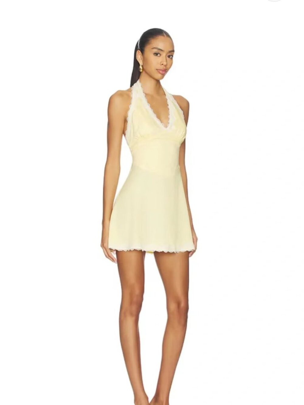 Frankie's Bikinis Audrey Pale Yellow Satin Mini Dress Medium